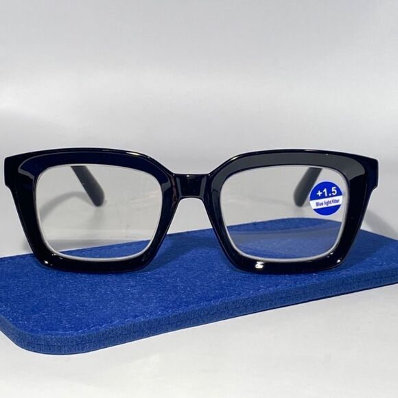 1156 Claudia 1.5 Black Reading Glasses Square Concave Readers NWT - Picture 9 of 9